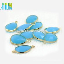 10*14mm Teardrop Drop Alabaster Aquamarine Crystal Glass Brass Silver Gold Pendant Faceted Connector Crystal Pendant CA004